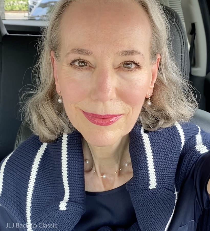 clean-beauty-over60-janis-lyn-johnson-wearing-jane-iredale-berry-red-lipgloss