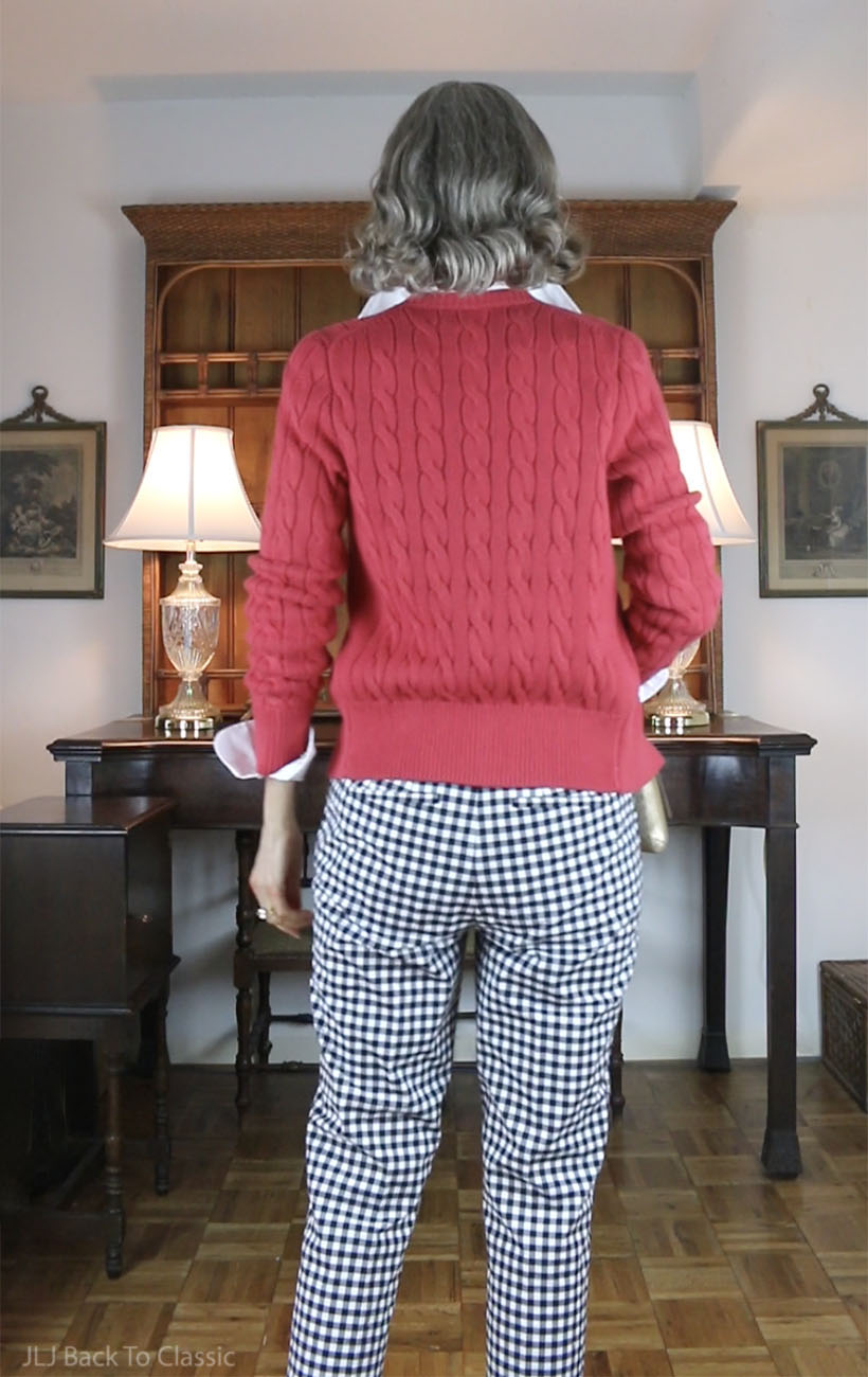 timeless-style-ferragamo-gold-vara-bow-bag-gingham-pants-red-cardigan-6