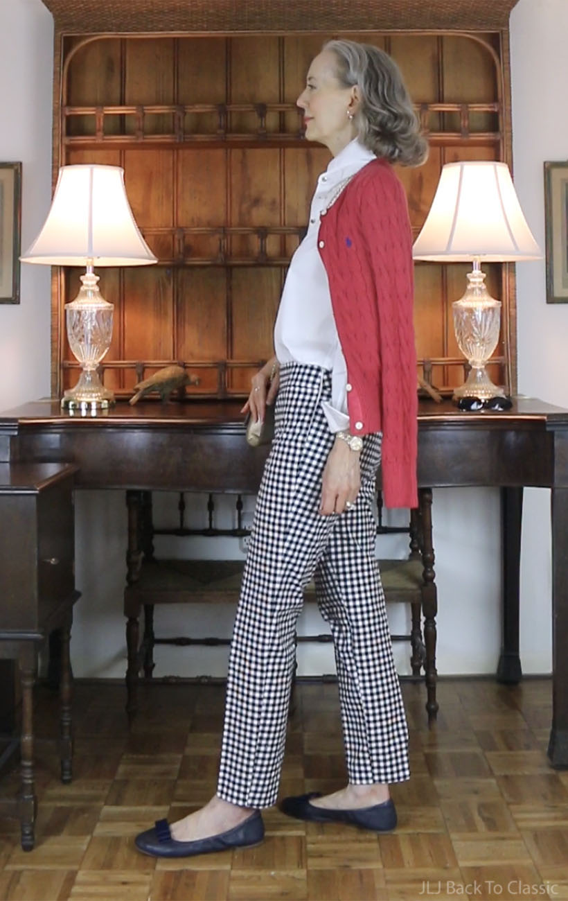 timeless-style-ferragamo-gold-vara-bow-bag-gingham-pants-red-cardigan-8