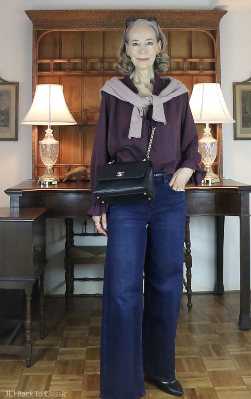 chanel-chevron-chic-tophandle-bag-plum-peasant-blouse-dark-wash-jeans-6