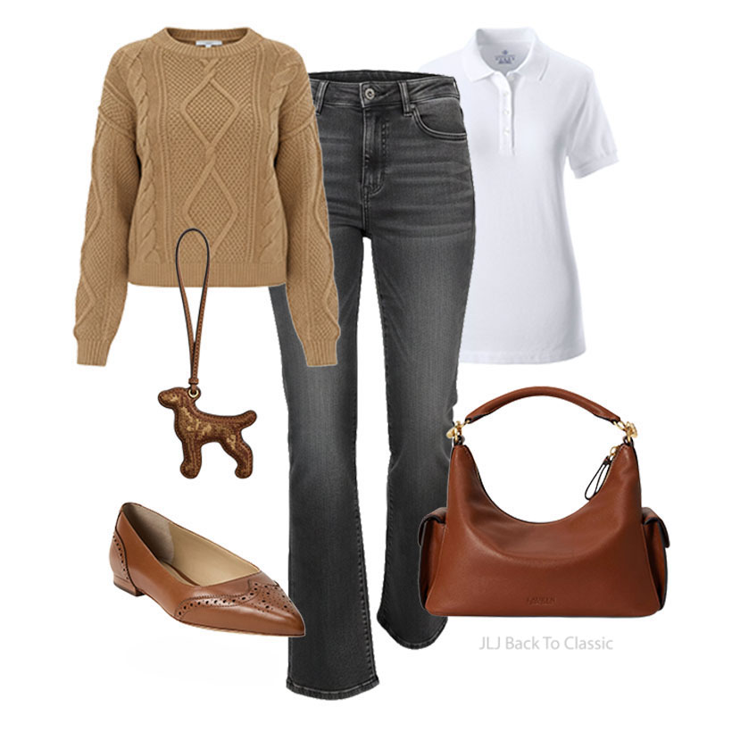 quince-tan-cable-cotton-sweater-greyed-out-kick-flare-jeans-ootd-jljbacktoclassic