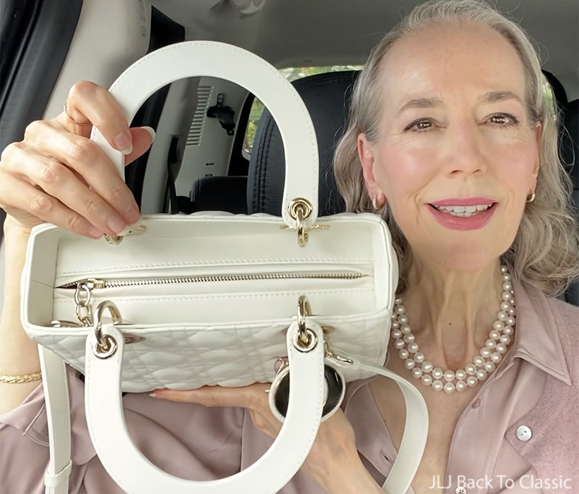timeless-style-influencer-janis-lyn-johnson-dior-medium-lady-dior-latte-zipper-top